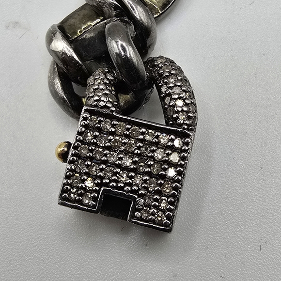 Sparkling Sterling Silver Cuban Chain Braclet With Diamond and 14k Gold Clasp - Picture 5 of 11